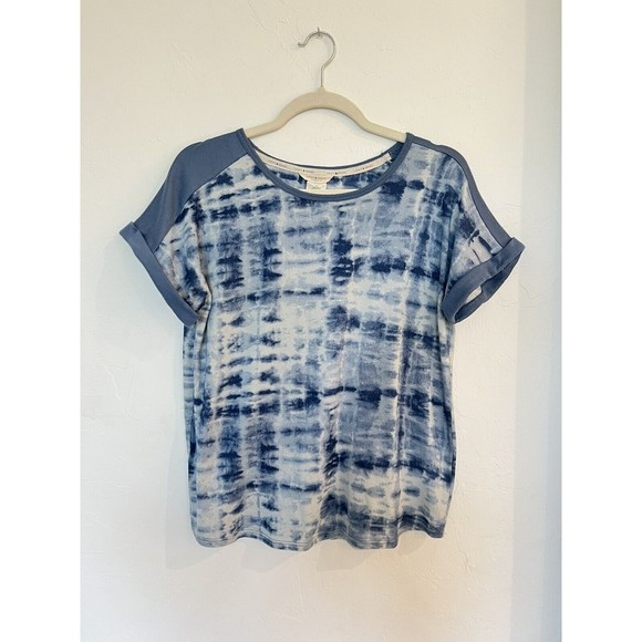 Lucky Brand Womens T-Shirt Blue Tie Dye Scoop Neck Short Sleeve Pullover - Picture 4 of 6